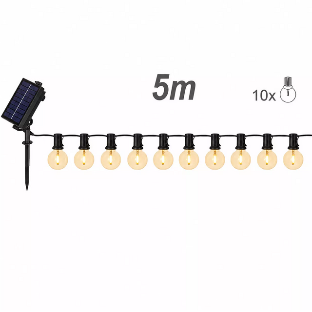 Solar Powered G50 LED Filament Festoon String Lights 5m Light Cable
