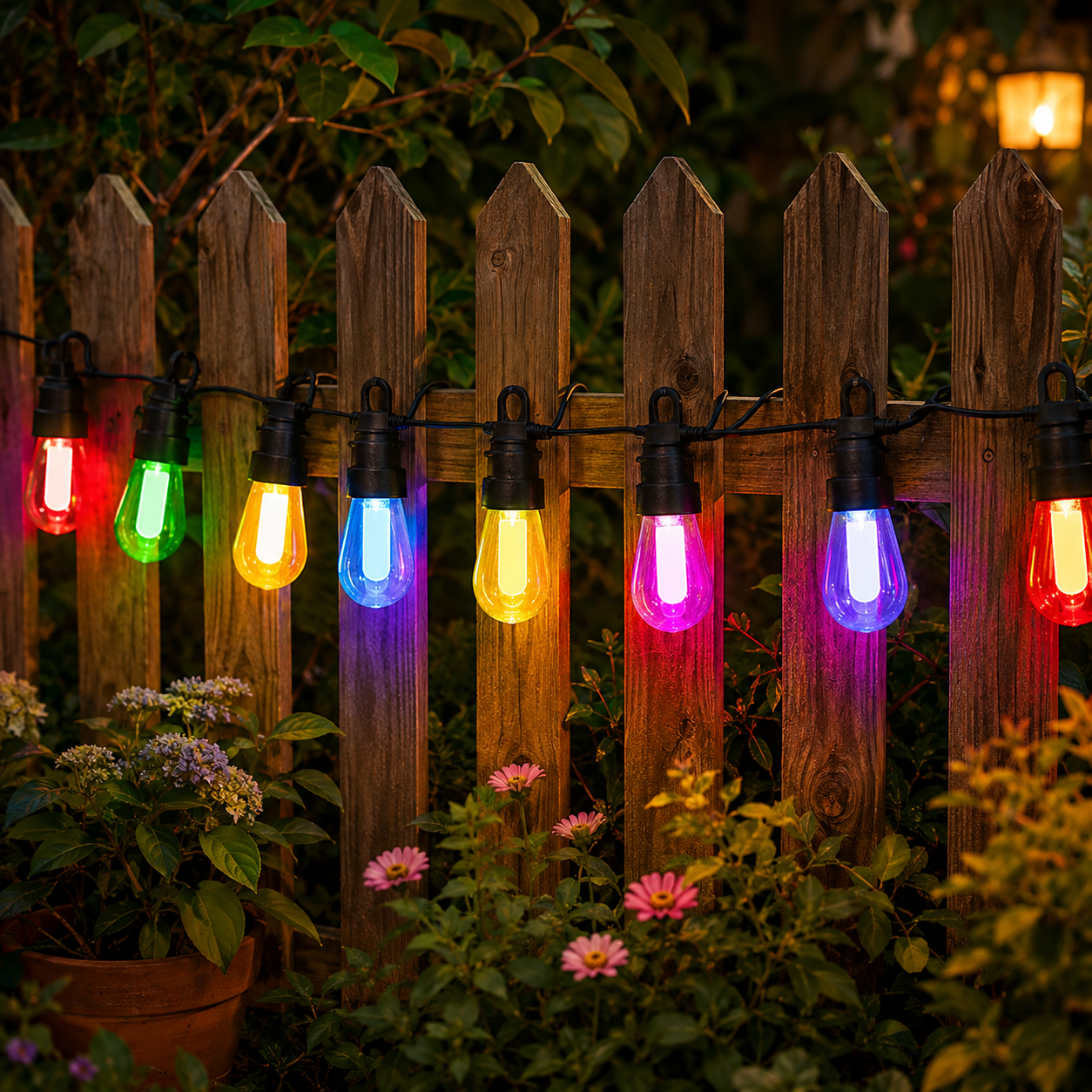 Solar RGBW Color Changing S14 Festoon Lights | Remote Controlled Dimmable Connectable Outdoor Garden String Lights