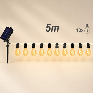 Solar LED Filament String Lights, Warm White / Multi‑Color, IP44 Waterproof Backyard Party Decor Lighting