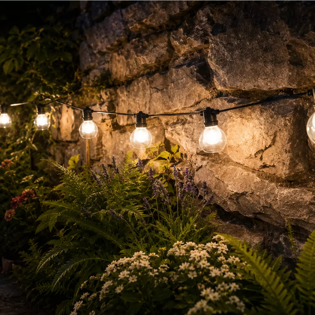 G50 LED Globe Festoon String Lights, Solar & Plug-in Optional,Single Color Outdoor Waterproof Decorative Light for Patio Garden Camping Cafe