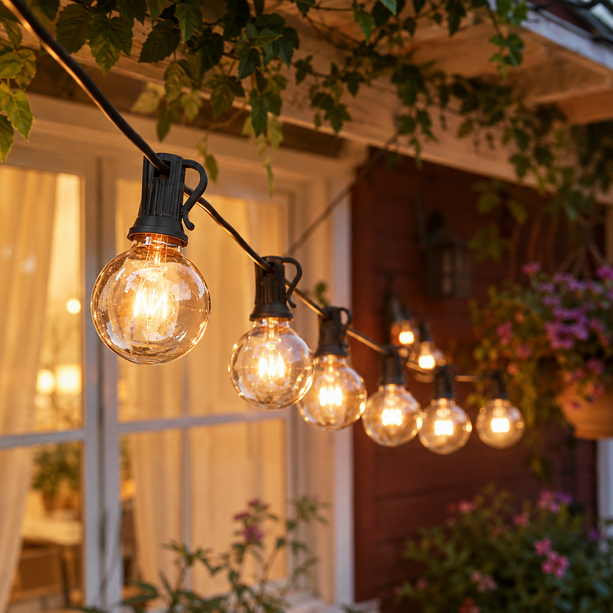 Outdoor G40 LED Festoon Lights | 24V Safe Low Voltage IP44 Waterproof Connectable Garden Globe String Lights