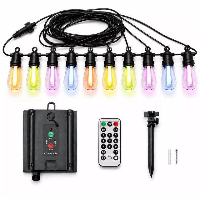 Solar RGBW Color Changing S14 Festoon Lights | Remote Controlled Dimmable Connectable Outdoor Garden String Lights